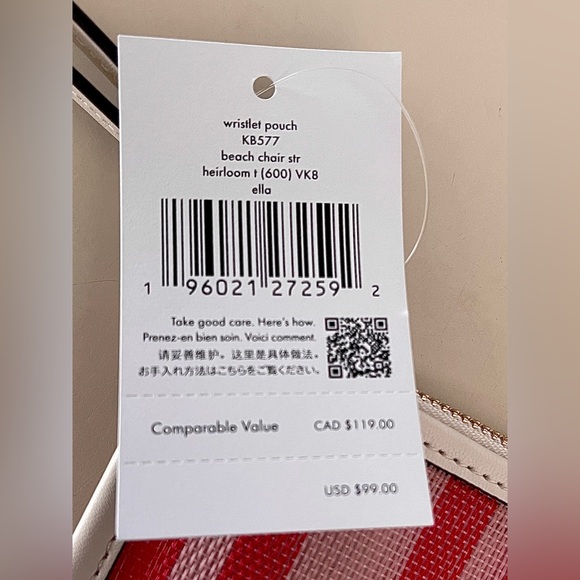 kate spade Wristlet Ella Lt Red/cream Mesh/white leather trim New with tags - Picture 6 of 11